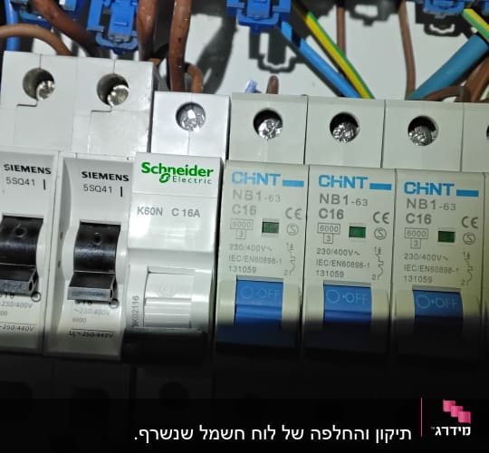 מפסקי חשמל וחוטים בלוח חשמל
